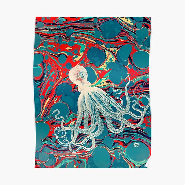 Marbled Paper Octopus Blob by Pepe Psyche Poster