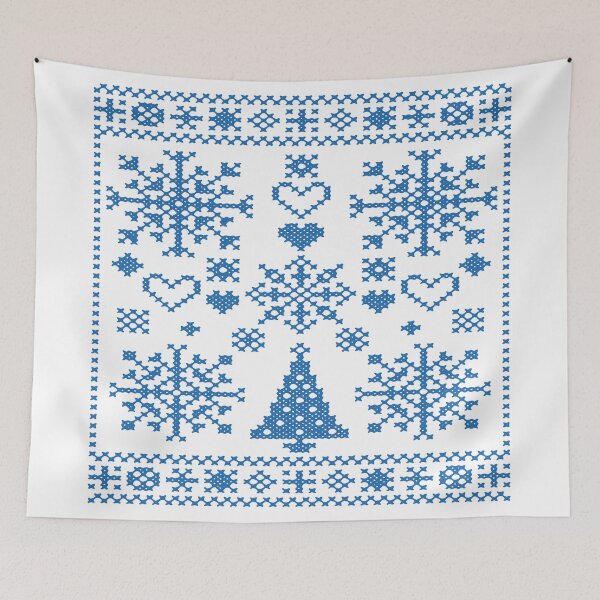 Item preview, Christmas Lover Cross Pattern Sampler Artistic Design Teal designed and sold by taiche.