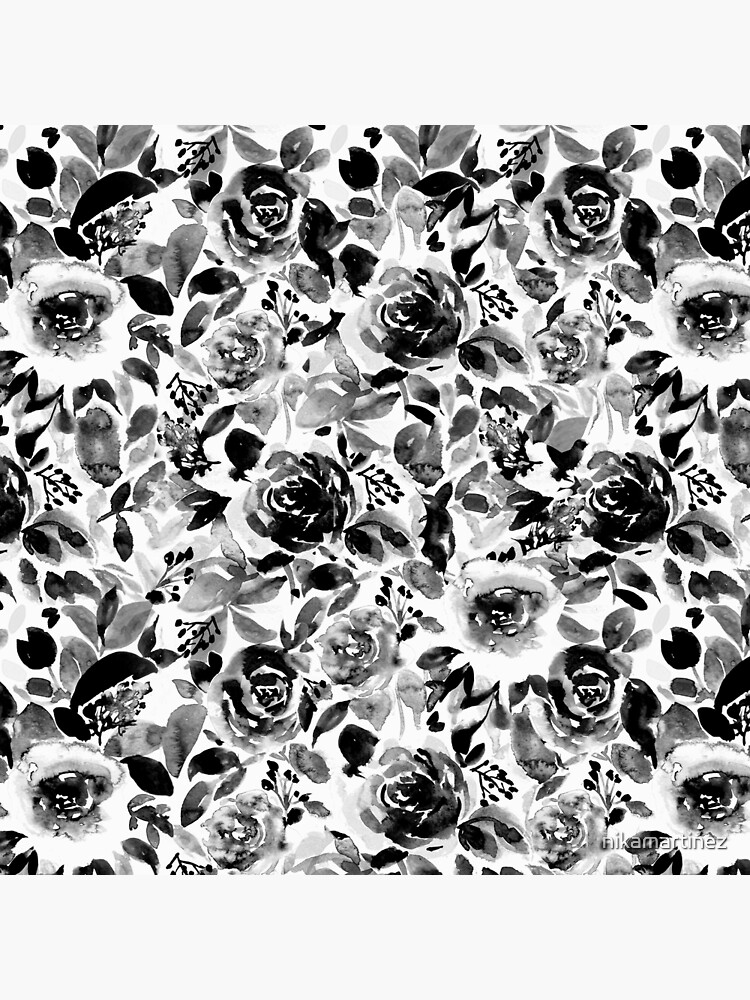 Watercolor Bw Floral Pattern Art Board Print By Nikamartinez Redbubble