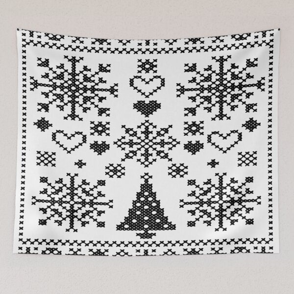 Item preview, Christmas Lover Cross Pattern Sampler Artistic Design Black designed and sold by taiche.