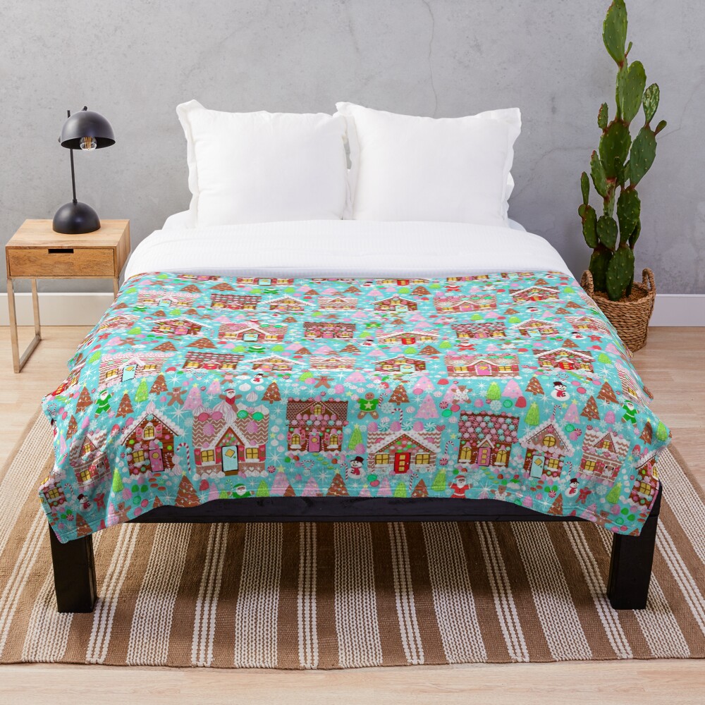 Christmas Gingerbread House, Holiday Village Throw Blanket