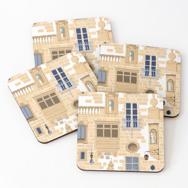 Item preview, Part of traditional maltese house in Mdina made of sandy stone bricks with various doors, windows and balconies designed and sold by Ekaterina Glazkova.