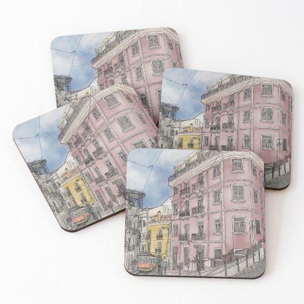 Item preview, Lisbon street illustration with tram and buildings designed and sold by NaliniLe.