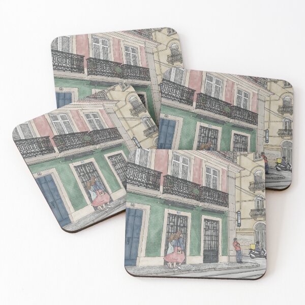 Item preview, Lisbon street scene illustration with buildings and tiles. designed and sold by NaliniLe.