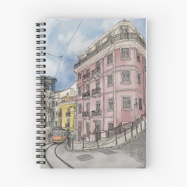 Item preview, Lisbon street illustration with tram and buildings designed and sold by NaliniLe.