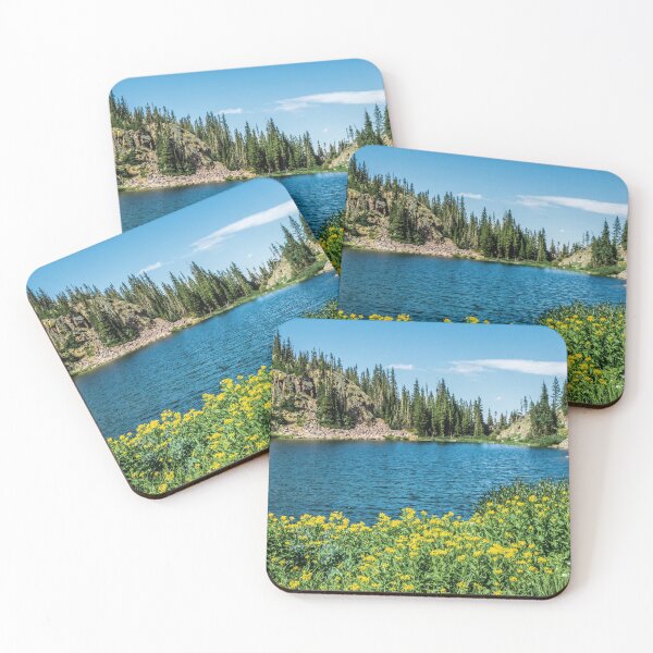 Item preview, Yellow Flower Lake // Beautiful Daylight Evergreen Mountain Landscape Photograph designed and sold by catbyrdcolorado.