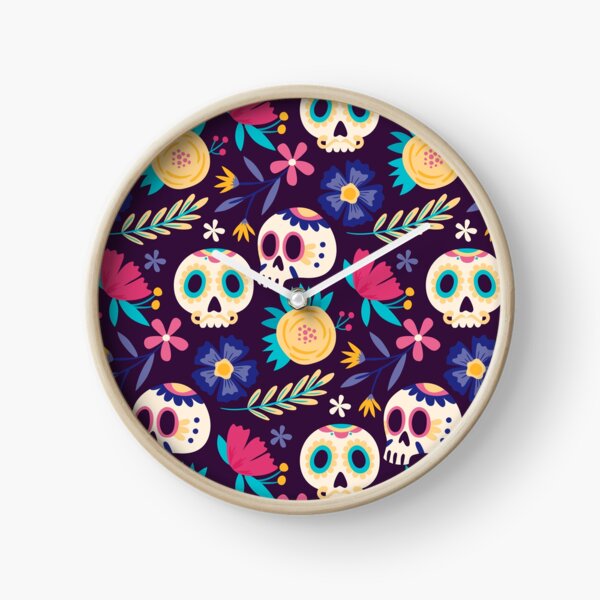 Dia de los Muertos Hand Drawn Talaveras Clock