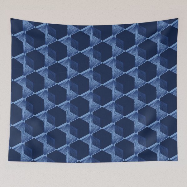 Item preview, Modern indigo blue geometric hand drawn 3d cube pattern. designed and sold by Limolida.
