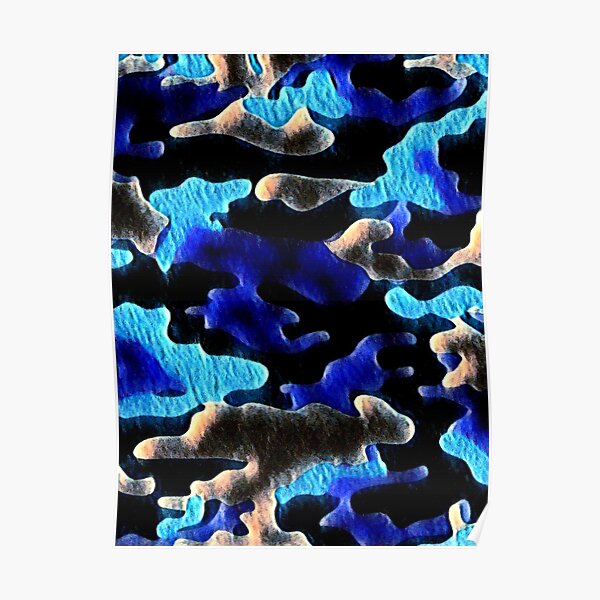 Blue UV Black Light Camo Design Poster