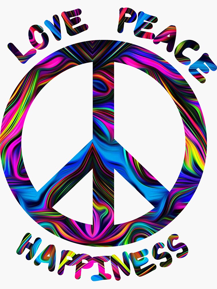 Love Peace Happiness I 60s 70s Peace Tie Dye Hippie Design Sticker by  Dodgefather