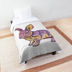 Colorful pink yellow watercolor bunny Comforter