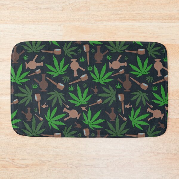 Item preview, Marijuana leaf weed with bong and pipe seamless repeating pattern. Colors of various shades of green designed and sold by mkopka.