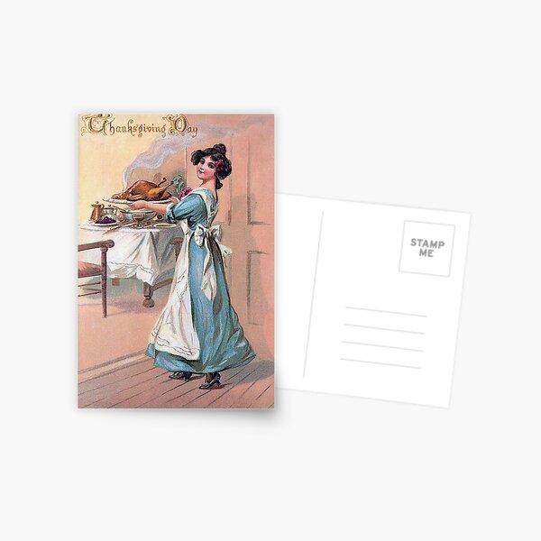 Vintage Thanksgiving Woman Serving Turkey Postcard
