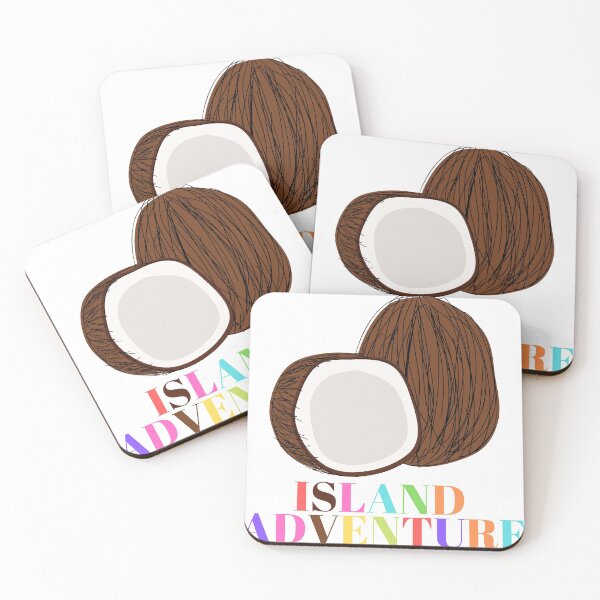Item preview, island adventure,coconut,text design,abril fatface font used,simple design,repeatable design,different colours used designed and sold by Urban Binge.