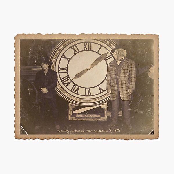 Marty & Doc with Clock (With Text) Photographic Print