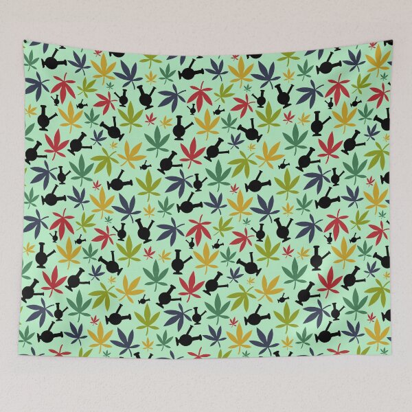 Item preview, Marijuana leaf weed with bong and pipe seamless repeating pattern. Colors of various shades of green designed and sold by mkopka.