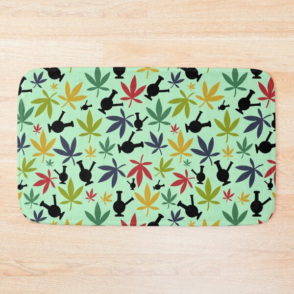 Item preview, Marijuana leaf weed with bong and pipe seamless repeating pattern. Colors of various shades of green designed and sold by mkopka.