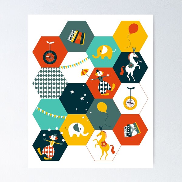 Item preview, Hexagon Circus - turquoise-yellow-rusty red designed and sold by kobyakov.