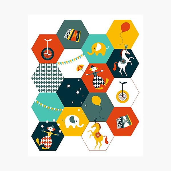 Item preview, Hexagon Circus - turquoise-yellow-rusty red designed and sold by kobyakov.