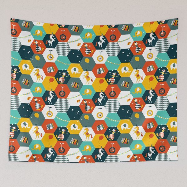 Item preview, Hexagon Circus - turquoise-yellow-rusty red designed and sold by kobyakov.