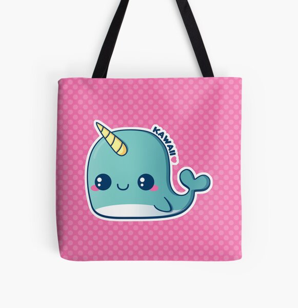 Kawaii Blue Narwhal All Over Print Tote Bag