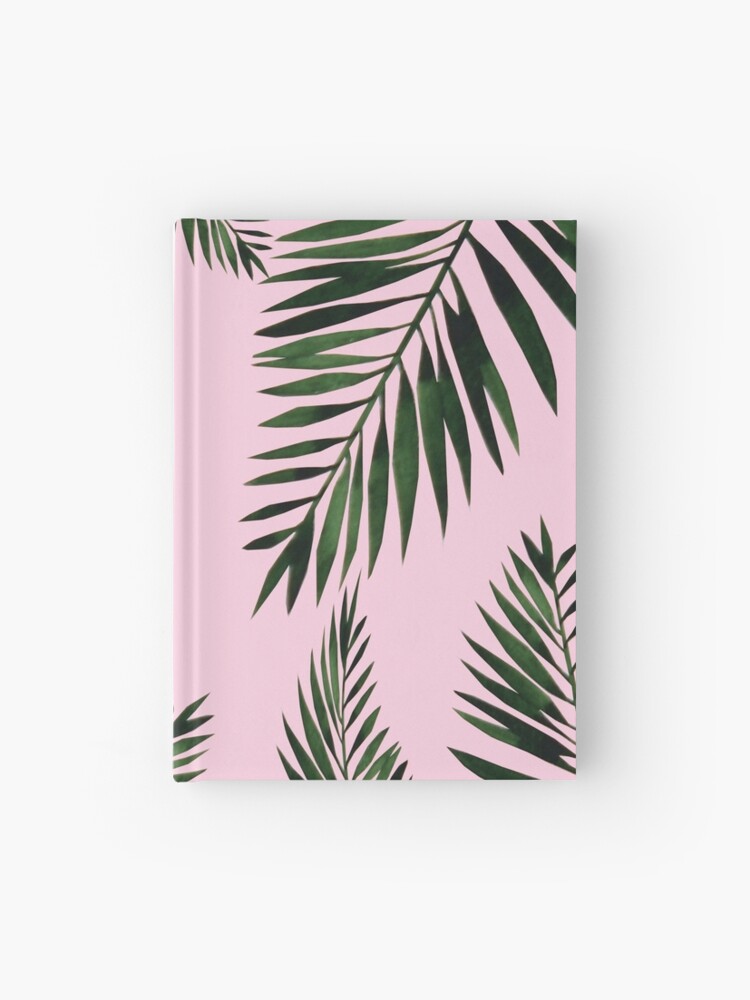 Cuaderno de tapa dura «Hojas de palmeras tropicales de acuarela sobre fondo  rosa» de mariaheyens | Redbubble