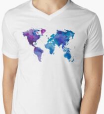 Aquarell Karte der Welt T-Shirt mit V-Ausschnitt für Männer