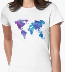 Watercolor Map of the World Women's Fitted T-Shirt