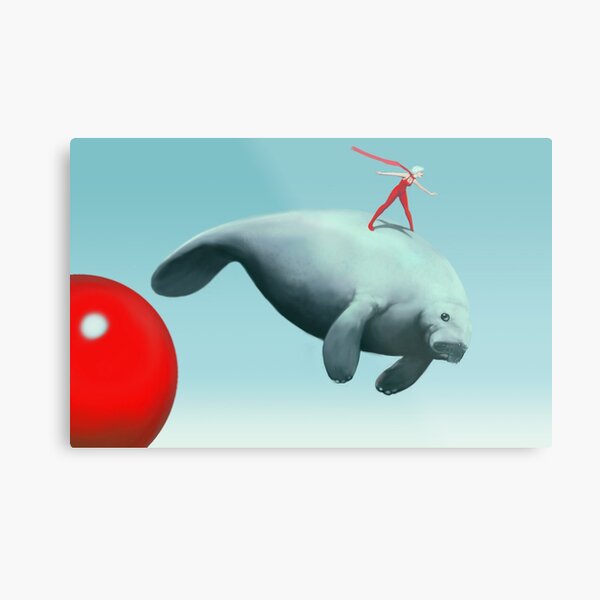 Manatee Rider Metal Print