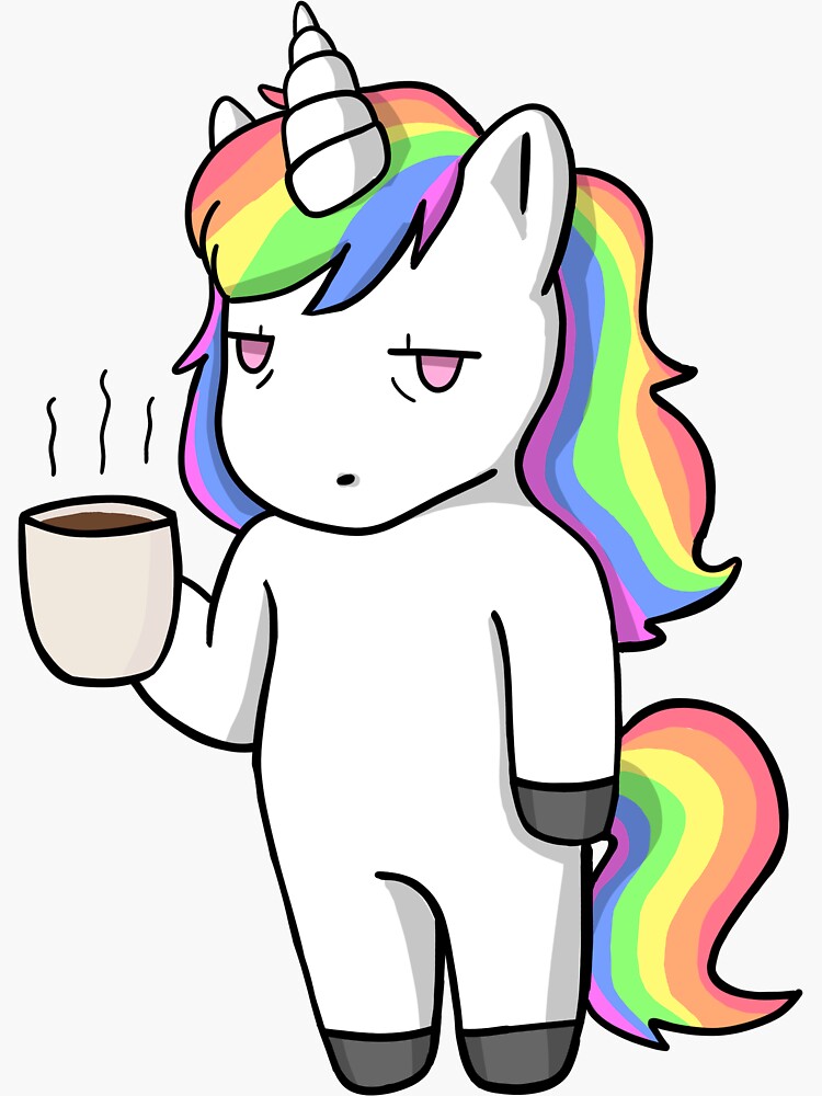 Tired Unicorn With Coffee Sticker By Graepe Redbubble
