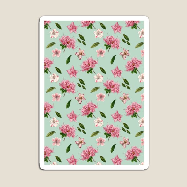 Pink Azaleas and Petunias Floral Mint Green Pattern Magnet