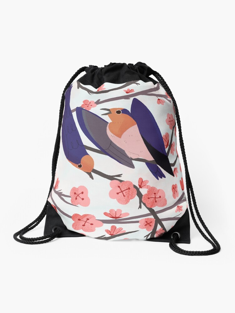 Thumbnail 1 of 3, Drawstring Bag, Cherry Blossom Swallow designed and sold by reimenayee.