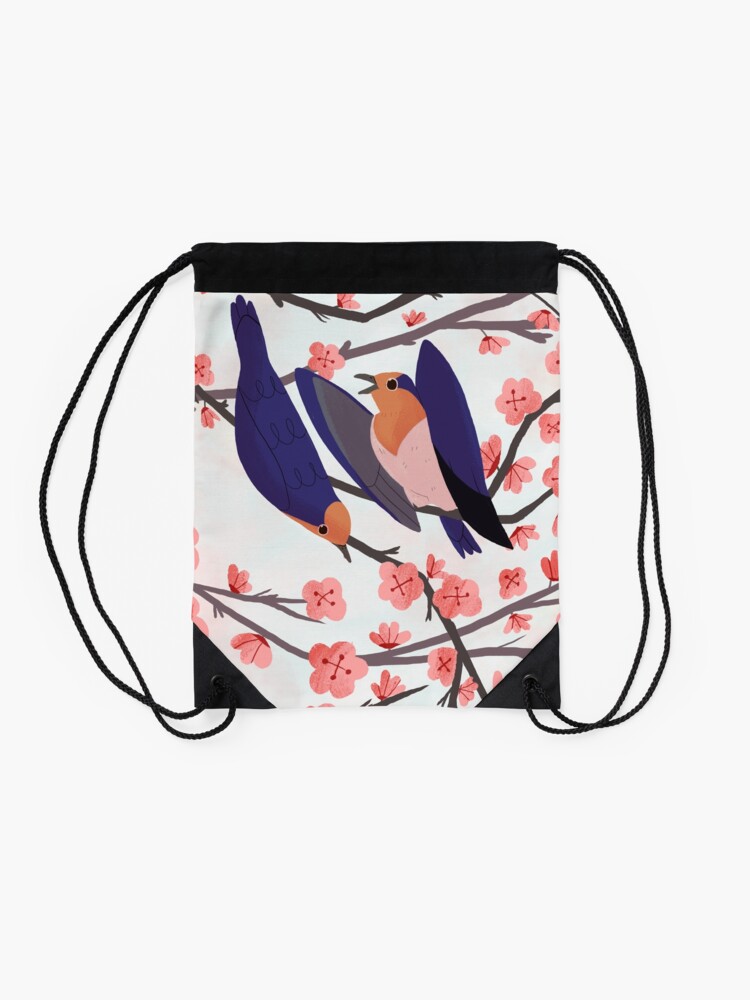 Thumbnail 2 of 3, Drawstring Bag, Cherry Blossom Swallow designed and sold by reimenayee.