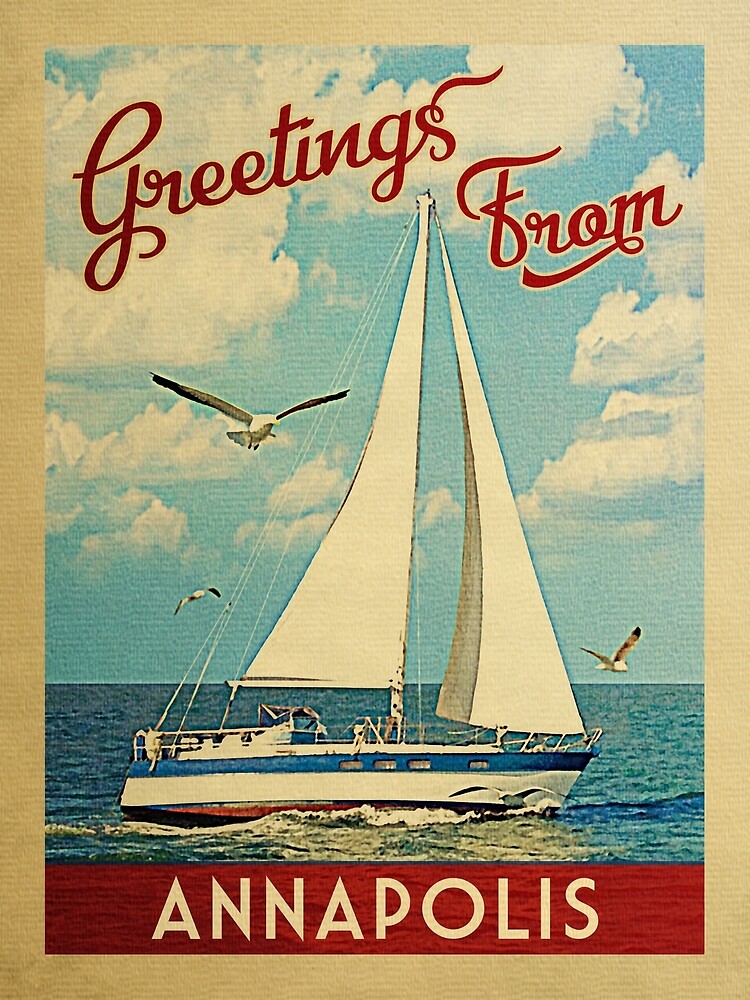 Disover Annapolis Vintage Travel Sailboat Premium Matte Vertical Poster