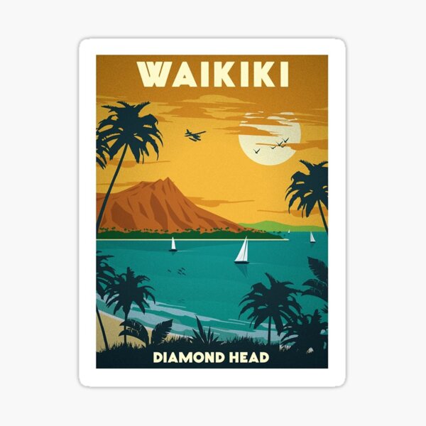 Waikiki Hawaii Vintage Poster Sticker