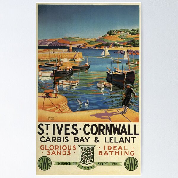 Item preview, St. Ives, Cornwall, England Vintage Travel Poster designed and sold by vintagevivian.