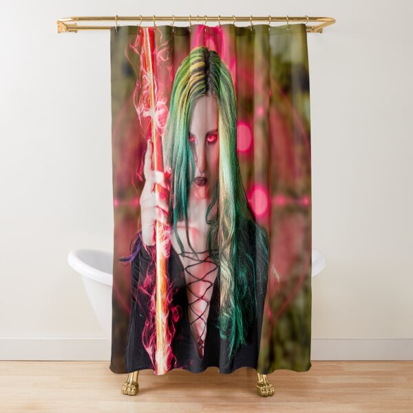 Wizard holds her staff Shower Curtain