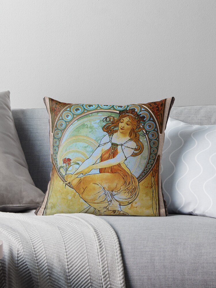 Painting 1898 by Alphonse Mucha Graceful Art Nouveau Illustration 2 Painting by Alphonse Mucha - Art Nouveau Old Masters Reproductions Decorative Art Print Throw Pillow