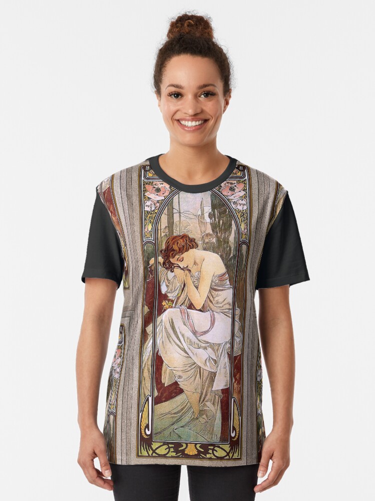 Rest Of The Night by Alphonse Mucha - Old Masters Paintings Reproduction Graphic T-Shirt