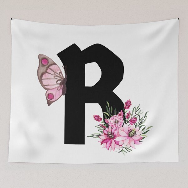 Item preview, letter r pink flower alphabet monogram butterfly designed and sold by atevern.
