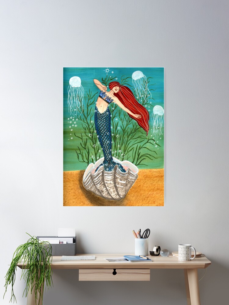 Thumbnail 1 of 3, Poster, Out Of Her Shell - Mermaid Art designed and sold by CarolOchs.