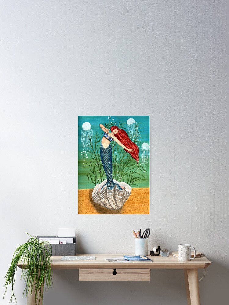 Thumbnail 2 of 3, Poster, Out Of Her Shell - Mermaid Art designed and sold by CarolOchs.