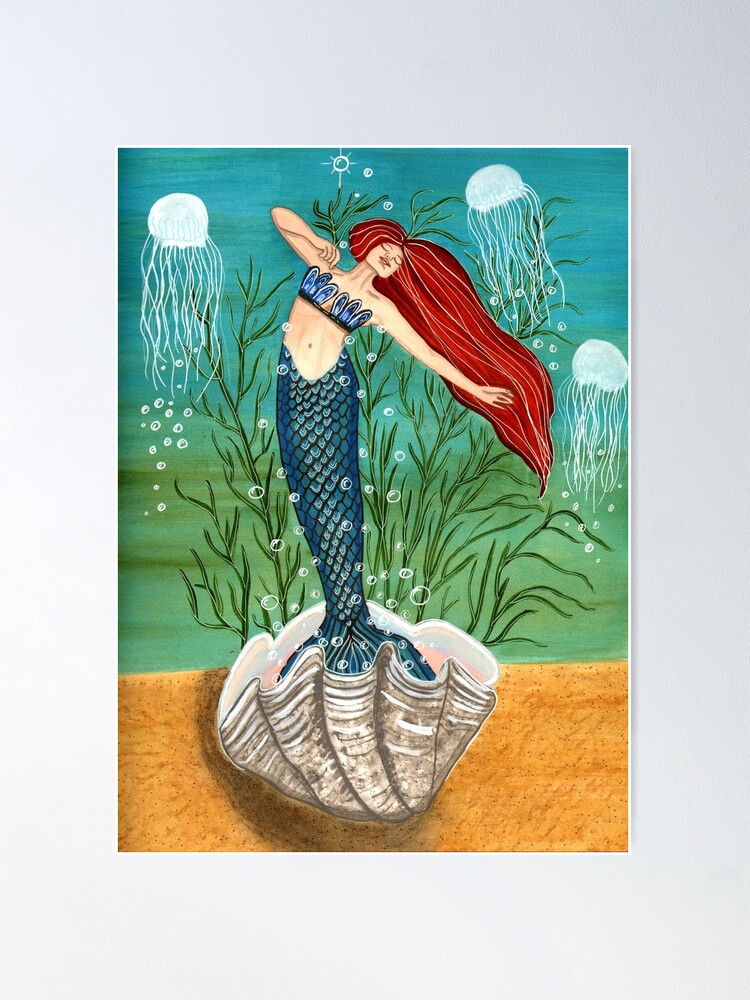 Poster, Out Of Her Shell - Mermaid Art designed and sold by Carol Ochs