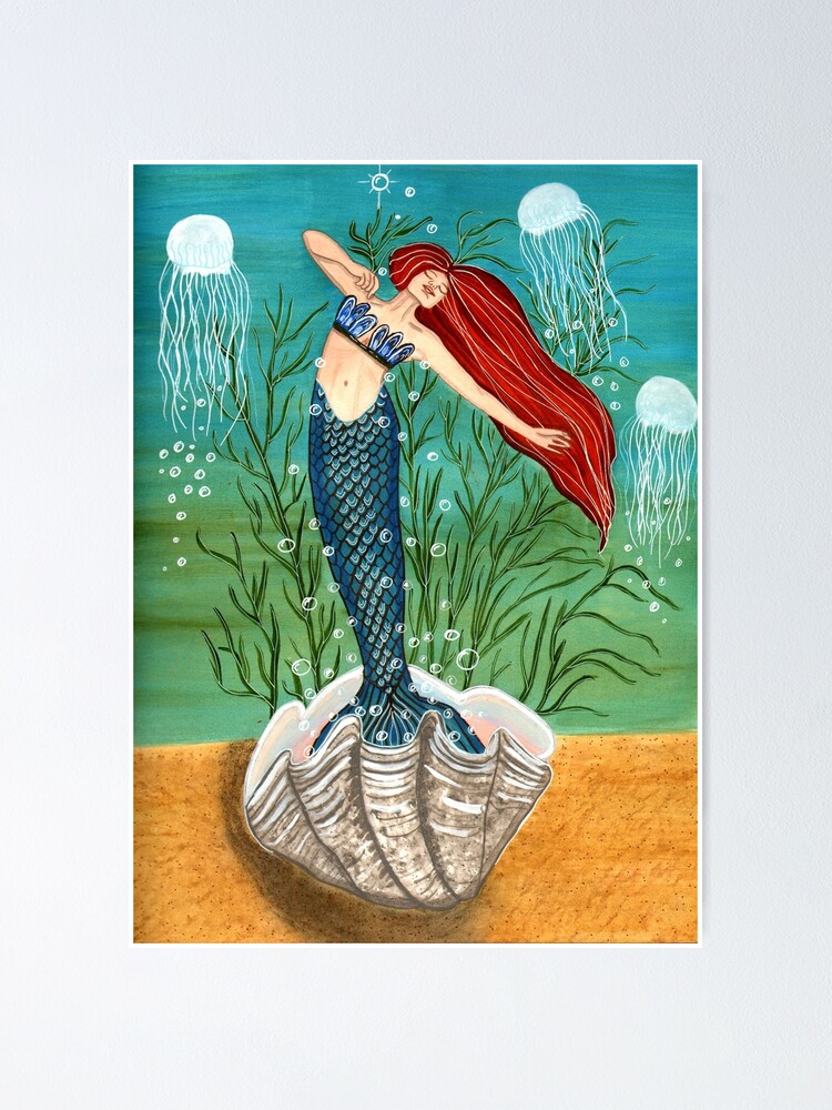 Thumbnail 1 of 3, Poster, Out Of Her Shell - Mermaid Art designed and sold by CarolOchs.