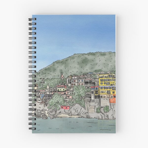 Item preview, Ganges river in Rishikesh - India. Colorful watercolor illustration designed and sold by NaliniLe.