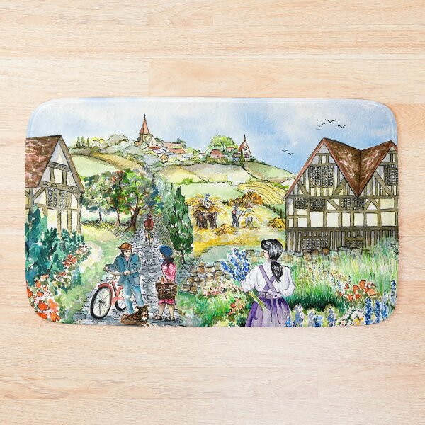 Item preview, European Village Watercolor Sketch designed and sold by Sharon Schwalbe.