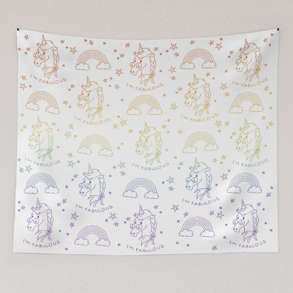 Item preview, I’m fabulous! Rainbow pride unicorns pattern flag - white designed and sold by Chiara Filincieri.