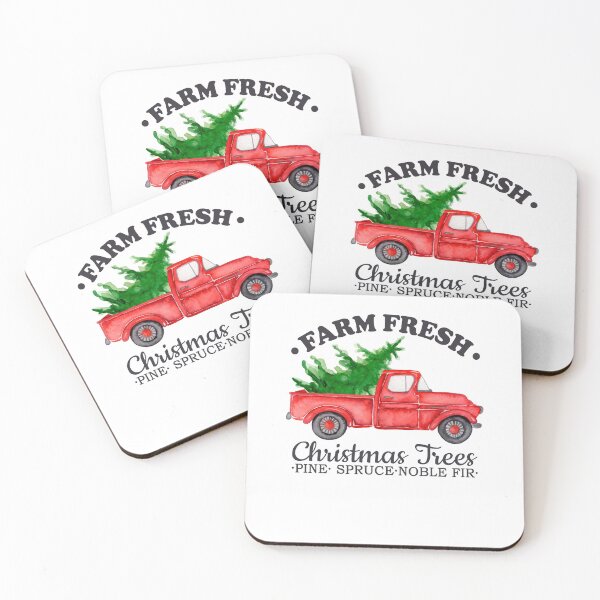 Item preview, Watercolor Vintage Red Pickup Truck with Farm Fresh Christmas Tree Gift designed and sold by Maryna Denysenko.