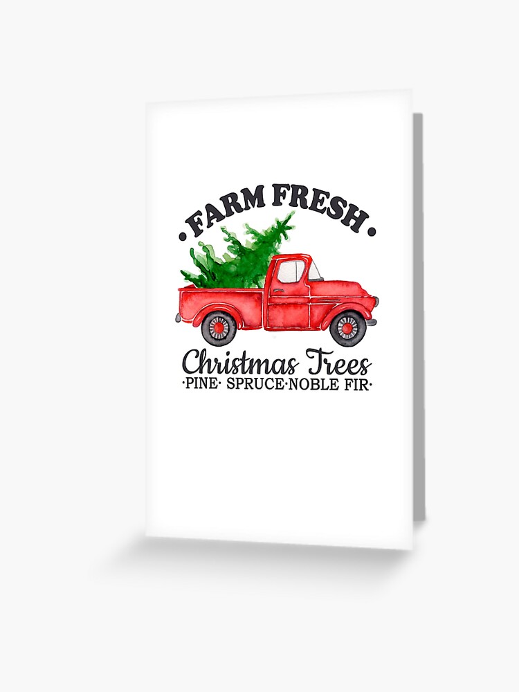 Farmhouse Personalized Family Christmas Tree Farm Vintage Truck Pillow  Cover with Red Font