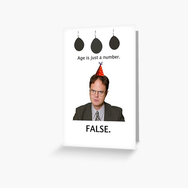 Vista previa del artículo con la obra «Dwight Schrute, The Office, La edad es solo un número, Falso», diseñado y vendido por avit1.